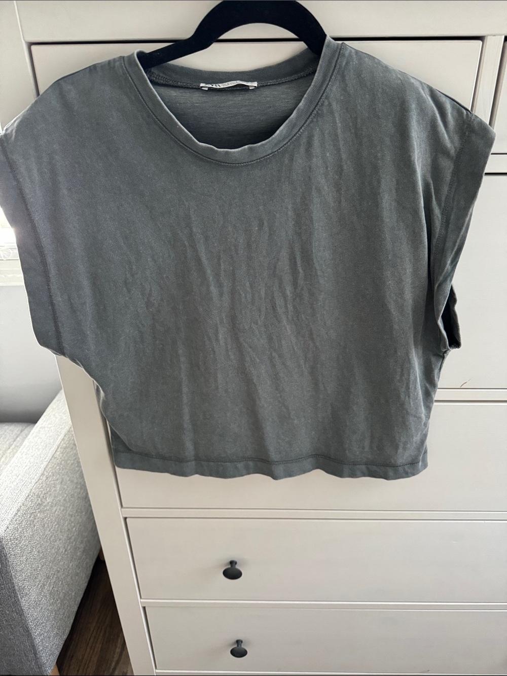 Zara Washed Gray Boxy Crop Top